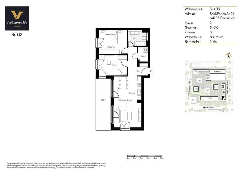 Wohnung zur Miete 1.540 € 3 Zimmer 83,1 m² 3. Geschoss frei ab 16.04.2026 Schöfferstraße 21 Darmstadt 64295