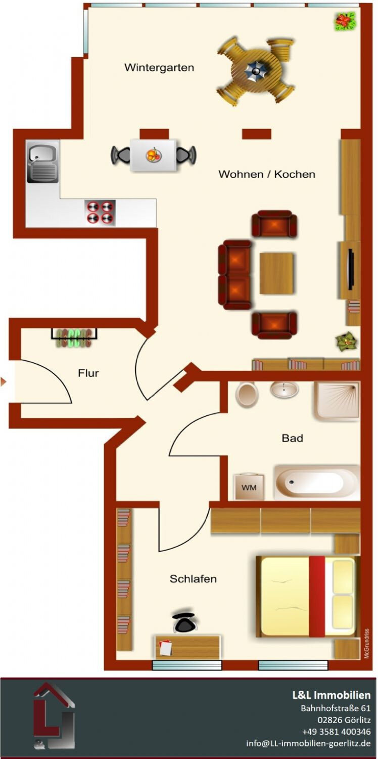 Wohnung zur Miete 555 € 2 Zimmer 61 m²<br/>Wohnfläche 1.<br/>Geschoss 01.01.2025<br/>Verfügbarkeit Bahnhofstraße 59 Innenstadt Görlitz 02826