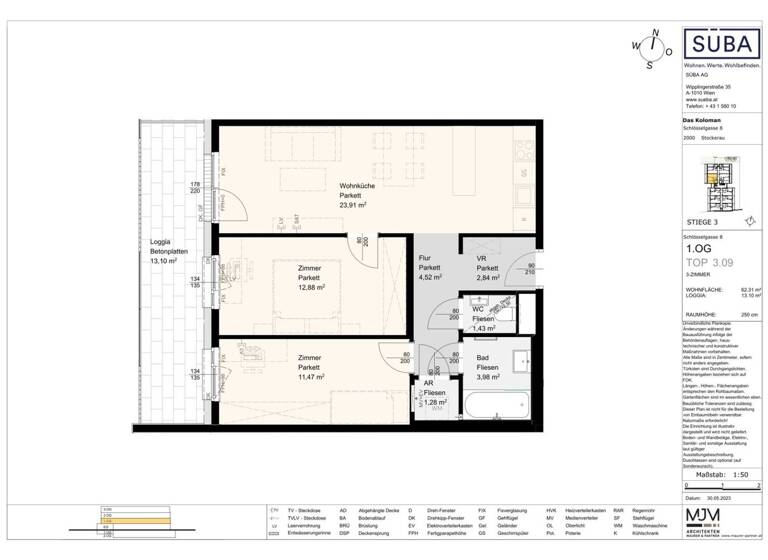 Wohnung zur Miete 769 € 3 Zimmer 62,3 m² frei ab 01.07.2026 Stockerau 2000