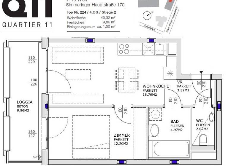 Wohnung zur Miete 670 € 2 Zimmer 40,3 m² 4. Geschoss Simmeringer Hauptstraße 170 Wien 1110