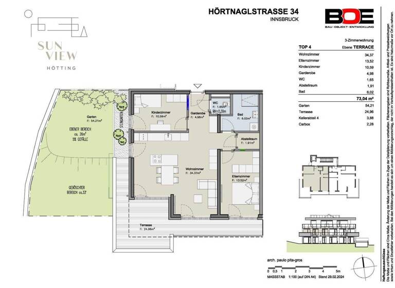 Terrassenwohnung zum Kauf - Erstbezug 888.000 € 3 Zimmer 73 m² 1. Geschoss Hörtnaglstraße 34 Hötting 6020