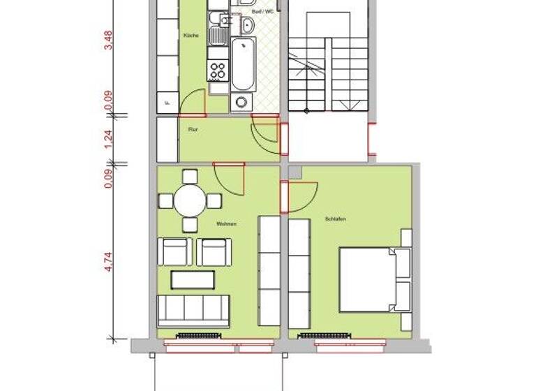 Wohnung zur Miete 331 € 2 Zimmer 50,2 m²<br/>Wohnfläche EG<br/>Geschoss Karl-Marx-Straße 7 Nünchritz Nünchritz 01612