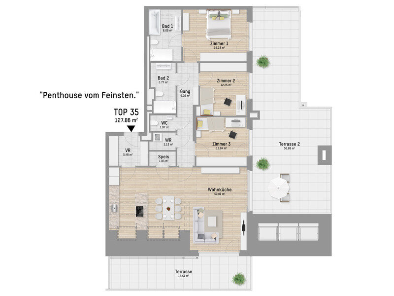 Penthouse zum Kauf 1.149.900 € 4 Zimmer 127,9 m²<br/>Wohnfläche Pastorstraße 28 Wien 1210