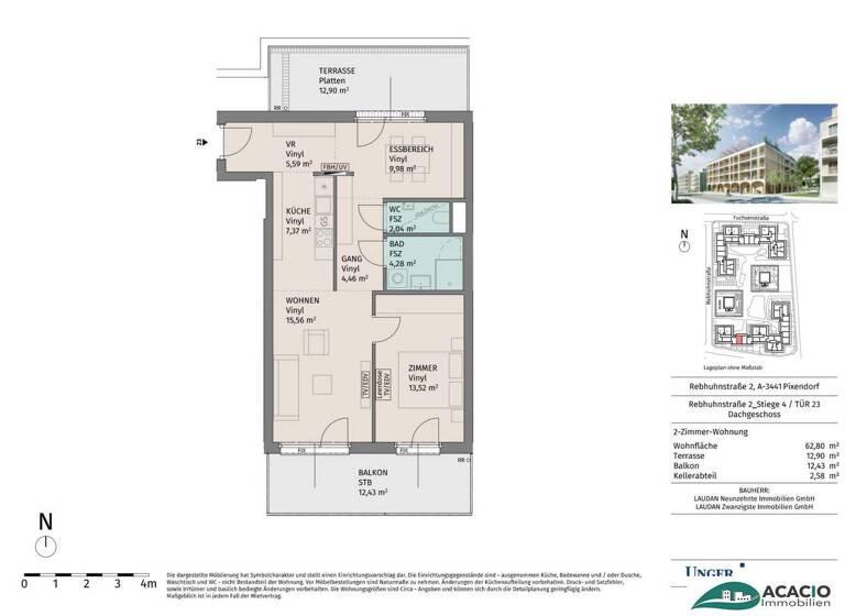 Terrassenwohnung zur Miete - Erstbezug 730 € 2 Zimmer 62,8 m² Pixendorf 3451