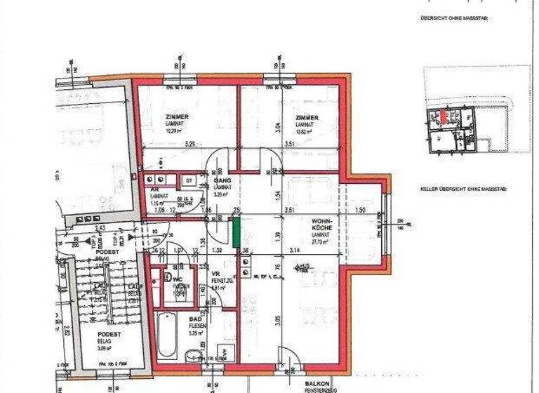 Wohnung zur Miete 644 € 3 Zimmer 66,3 m² 1. Geschoss Wiener Neustadt 2700