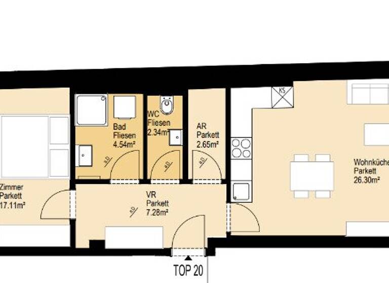 Wohnung zur Miete 1.024 € 2 Zimmer 60,2 m² Wien 1120