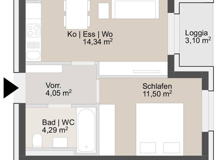 Wohnung zur Miete 545 € 2 Zimmer 37,9 m² 6. Geschoss frei ab 01.05.2026 Johann-Sebastian-Bach-Gasse 18 Jakomini Graz 8010