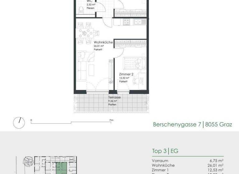Wohnung zum Kauf - Erstbezug provisionsfrei 300.000 € 3 Zimmer 64,4 m² EG frei ab 01.06.2027 Berschenygasse 7 Puntigam Graz 8055