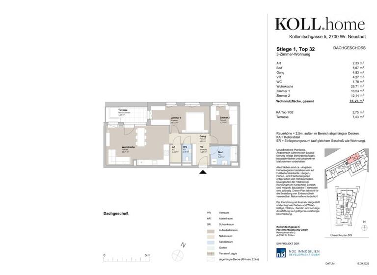 Wohnung zum Kauf - Erstbezug provisionsfrei 352.000 € 3 Zimmer 76,3 m² 4. Geschoss Kollonitschgasse 5 Wiener Neustadt 2700