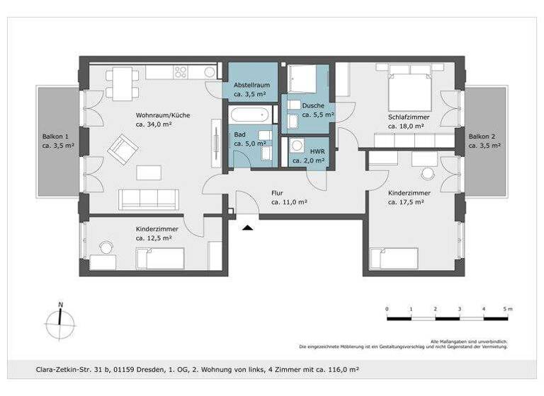 Wohnung zur Miete 1.558 € 4 Zimmer 118,1 m² 1. Geschoss Clara-Zetkin-Str. 31b Löbtau-Süd Dresden 01159