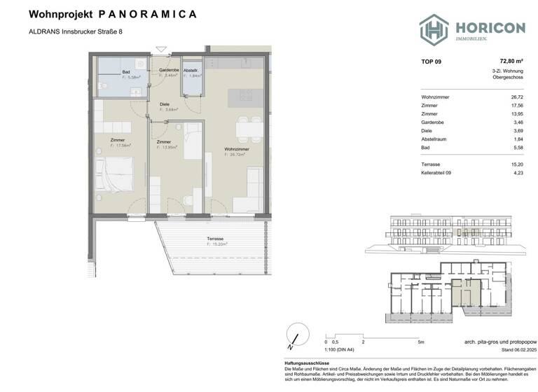 Terrassenwohnung zum Kauf provisionsfrei 648.000 € 3 Zimmer 72,8 m² 1. Geschoss Aldrans 6071