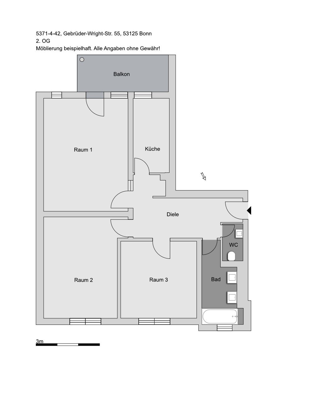 Wohnung zur Miete 682 € 3 Zimmer 79,4 m²<br/>Wohnfläche 2.<br/>Geschoss 01.12.2024<br/>Verfügbarkeit Gebrüder-Wright-Str. 55 Brüser Berg Bonn 53125