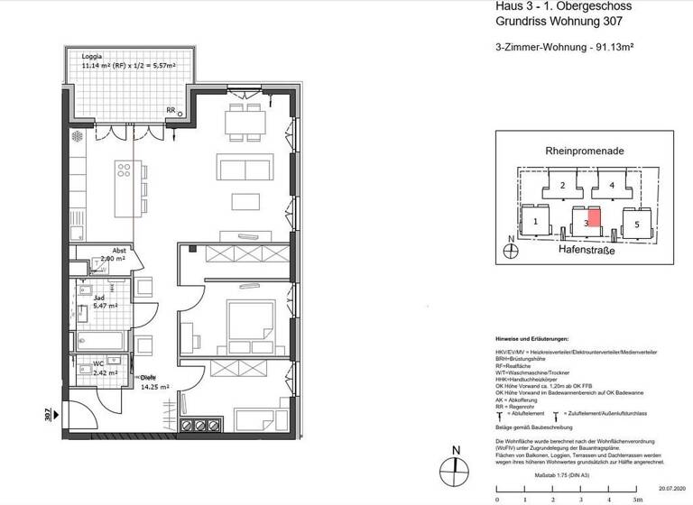 Wohnung zur Miete 1.490 € 3 Zimmer 92 m² 1. Geschoss Hafenstraße 27 Bingen Bingen am Rhein 55411