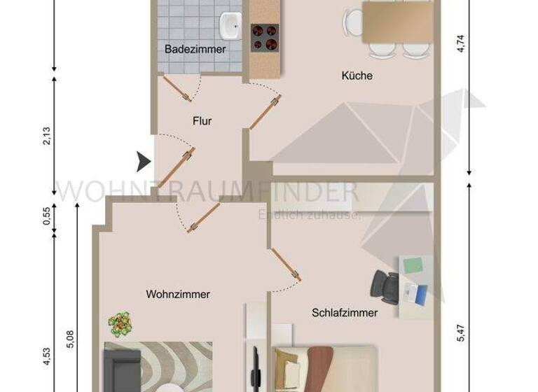 Wohnung zur Miete 317 € 2 Zimmer 55,5 m² EG Mittelgrundstraße 72 Bahnhofsvorstadt Zwickau 08056