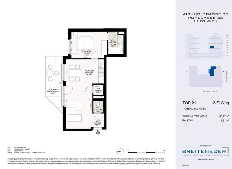 Wohnung zum Kauf - Erstbezug 349.000 € 2 Zimmer 46,2 m² 1. Geschoss Wien 1120