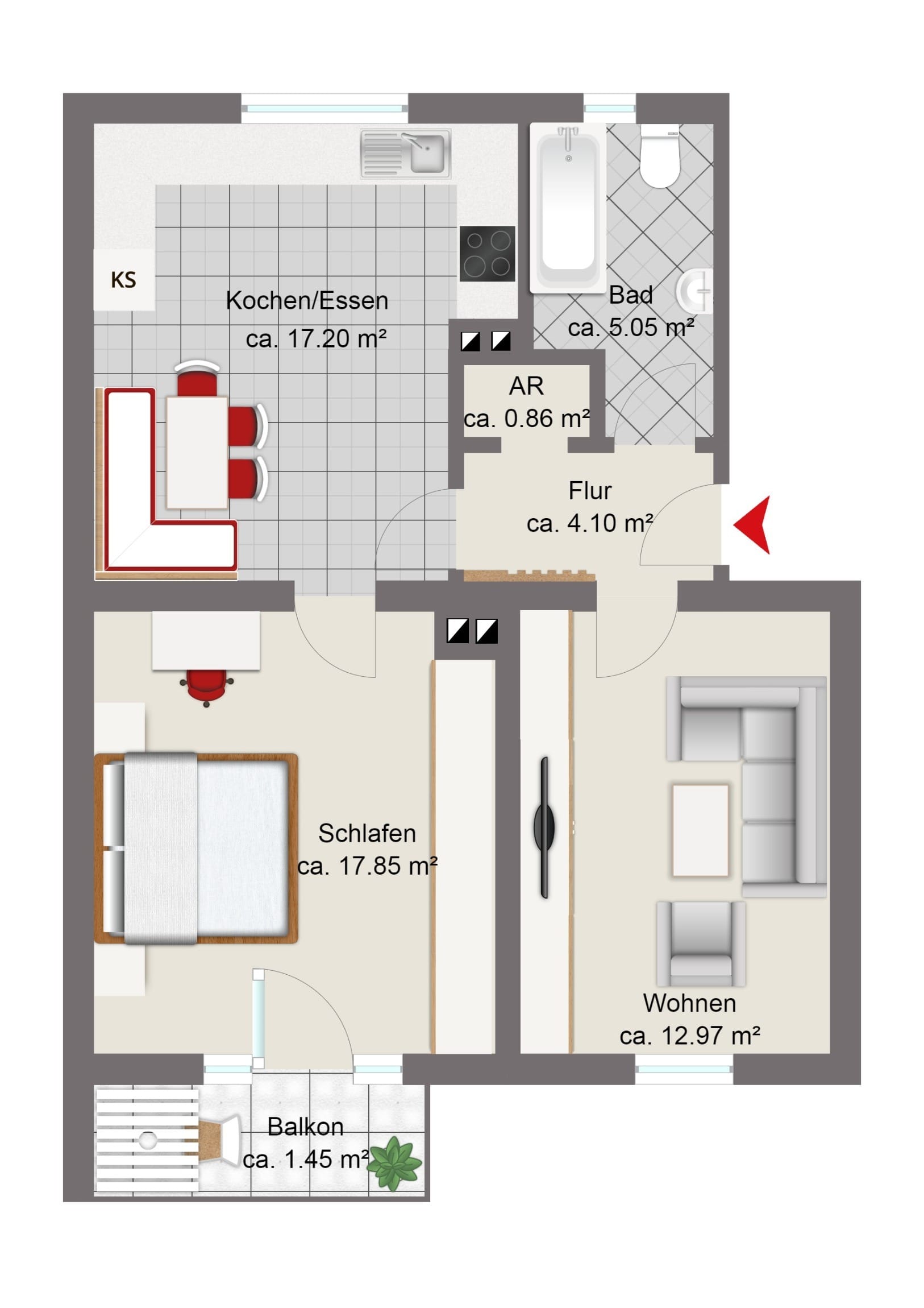 Wohnung zum Kauf 195.000 € 3 Zimmer 59 m²<br/>Wohnfläche Wolfram- und Herrenbachviertel Augsburg 86161