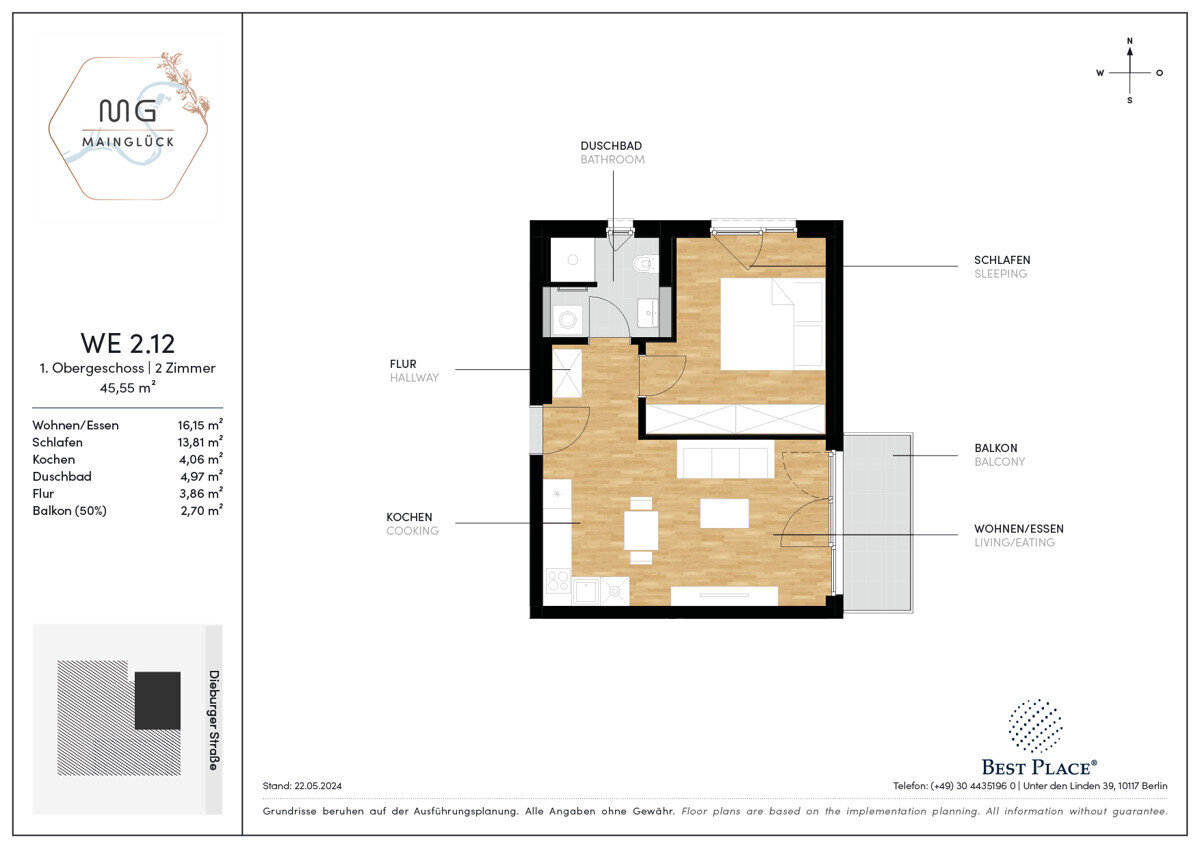 Wohnung zum Kauf provisionsfrei 400.000 € 2 Zimmer 45,6 m²<br/>Wohnfläche 1.<br/>Geschoss 30.06.2026<br/>Verfügbarkeit Dieburger Straße 12D Fechenheim Frankfurt am Main 60386