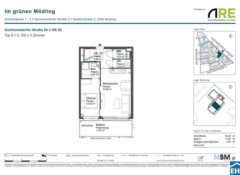 Wohnung zum Kauf - Erstbezug provisionsfrei 278.125 € 2 Zimmer 45,6 m² 2. Geschoss Guntramsdorfer Straße 2b Mödling 2340