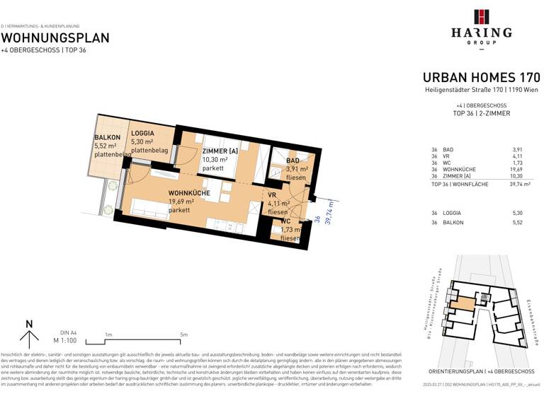 Wohnung zum Kauf - Erstbezug 359.500 € 2 Zimmer 39,7 m² 4. Geschoss Heiligenstädter Straße 170 Wien 1190