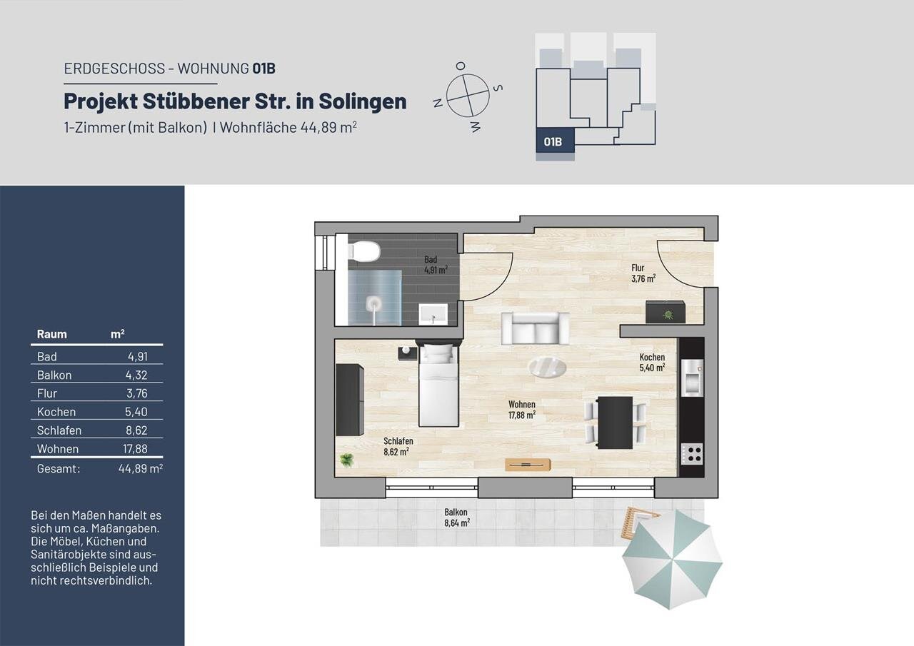 Wohnung zum Kauf 189.000 € 1 Zimmer 45 m²<br/>Wohnfläche ab sofort<br/>Verfügbarkeit Stübbener Straße 76 Foche - Demmeltrath - Fuhr Solingen 42719