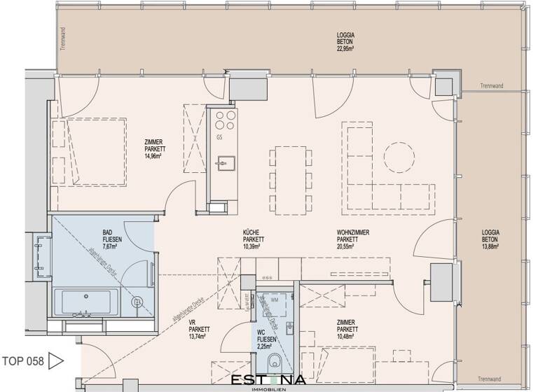 Wohnung zur Miete - Erstbezug 2.485 € 3 Zimmer 86,7 m² 32. Geschoss Donau-City-Straße Wien 1220