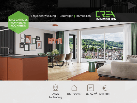 Wohnung zum Kauf - Neubau provisionsfrei 580.000 € 3,5 Zimmer 102,7 m² 1. Geschoss frei ab sofort Säckinger Straße 9 Laufenburg Laufenburg (Baden) 79725