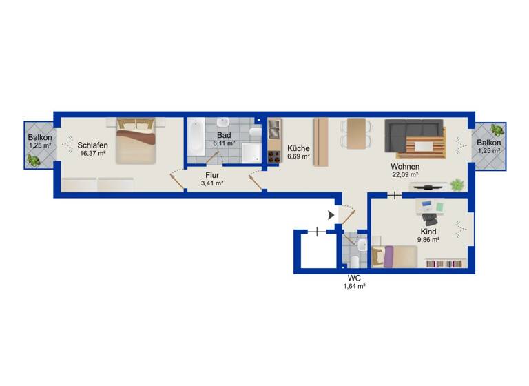 Wohnung zum Kauf 139.000 € 3 Zimmer 68,6 m² 1. Geschoss Frienstedt Erfurt 99092