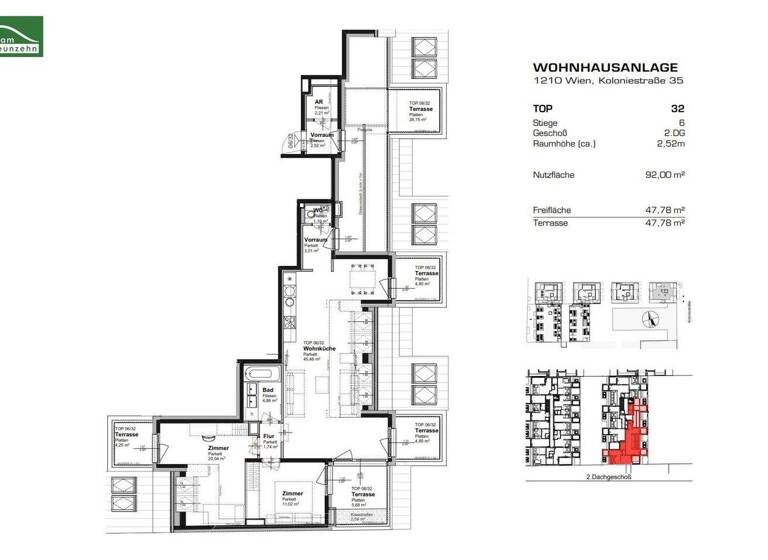 Wohnung zur Miete 1.397 € 3 Zimmer 92 m² 5. Geschoss frei ab 01.05.2026 Koloniestraße 35 Wien 1210
