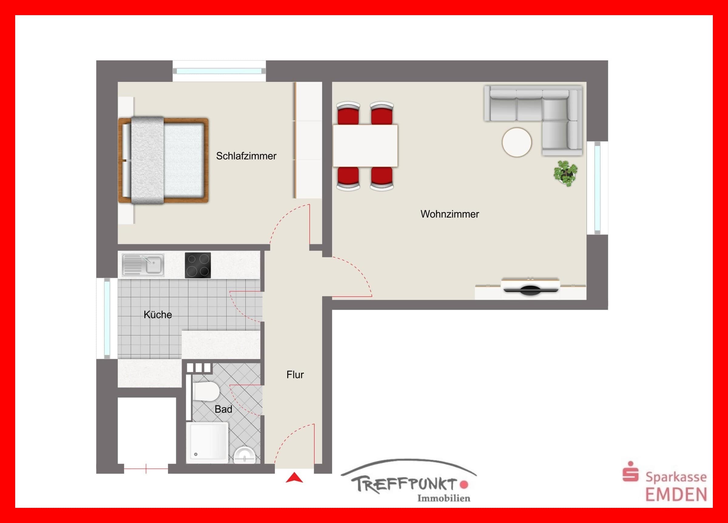 Wohnung zum Kauf 169.000 € 2 Zimmer 63 m²<br/>Wohnfläche 5.<br/>Geschoss ab sofort<br/>Verfügbarkeit Herrentor Emden 26725