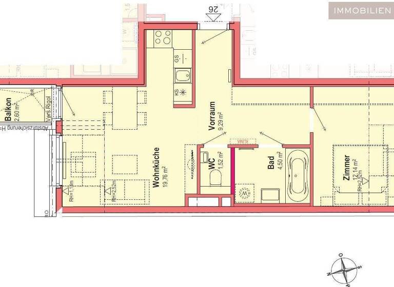Wohnung zur Miete 1.018 € 2 Zimmer 50 m² 5. Geschoss Wien 1160