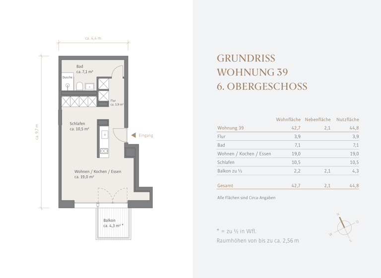 Studio zur Miete 1.480 € 1 Zimmer 43 m² 6. Geschoss Pasing-Obermenzing München 81241