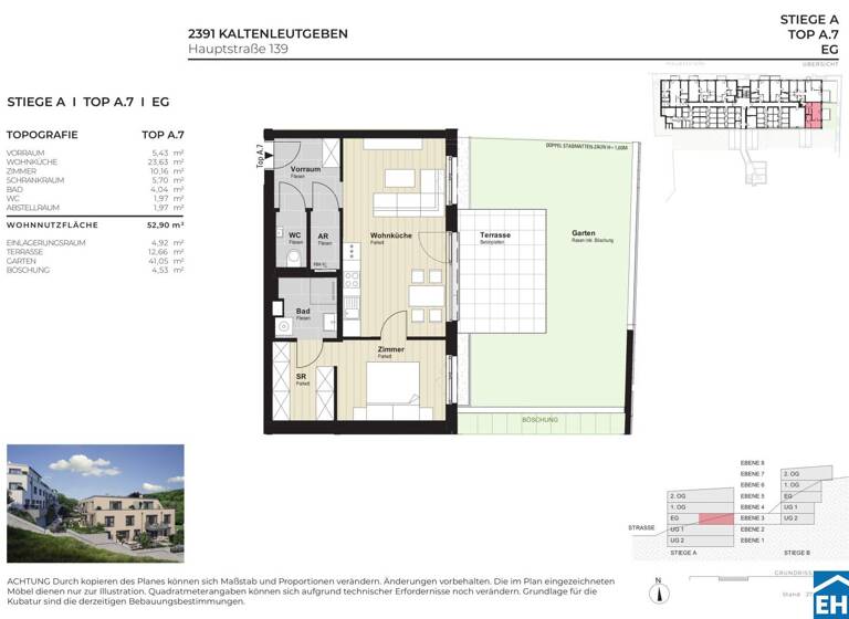 Wohnung zum Kauf - Erstbezug 237.500 € 2 Zimmer 52,9 m² EG Hauptstraße Kaltenleutgeben 2391