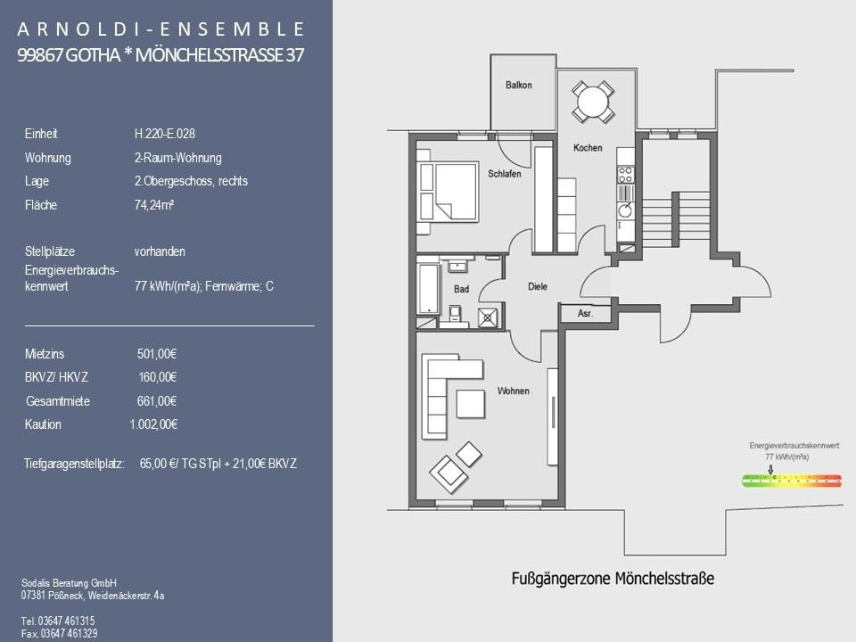 Wohnung zur Miete 501 € 2 Zimmer 74,2 m²<br/>Wohnfläche 2.<br/>Geschoss 01.12.2025<br/>Verfügbarkeit Mönchelsstraße 37 Mitte Gotha 99867