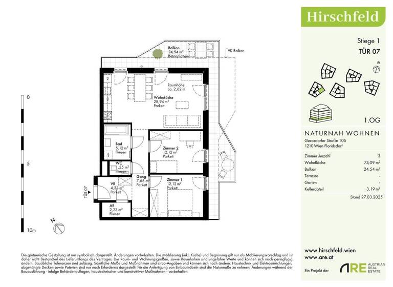 Wohnung zum Kauf - Erstbezug provisionsfrei 455.000 € 3 Zimmer 74,1 m² 1. Geschoss Wien 1210