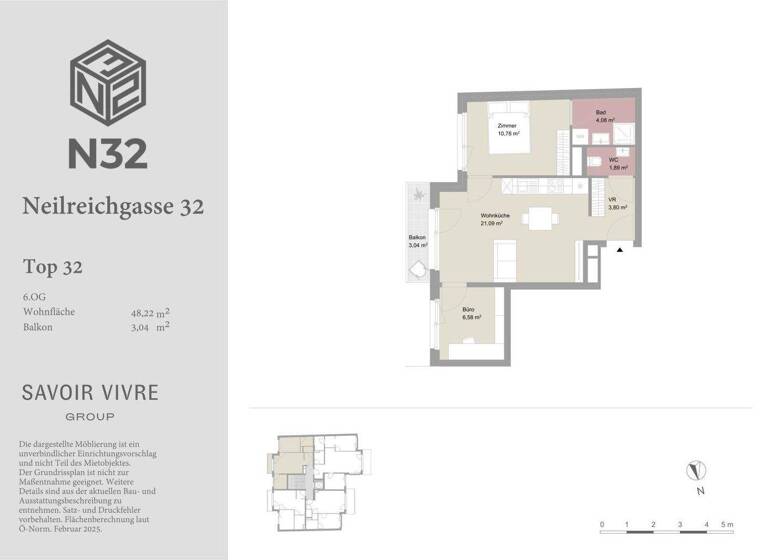 Wohnung zur Miete - Erstbezug 913 € 2 Zimmer 48,2 m² 6. Geschoss frei ab 01.05.2026 Wien,Favoriten 1100