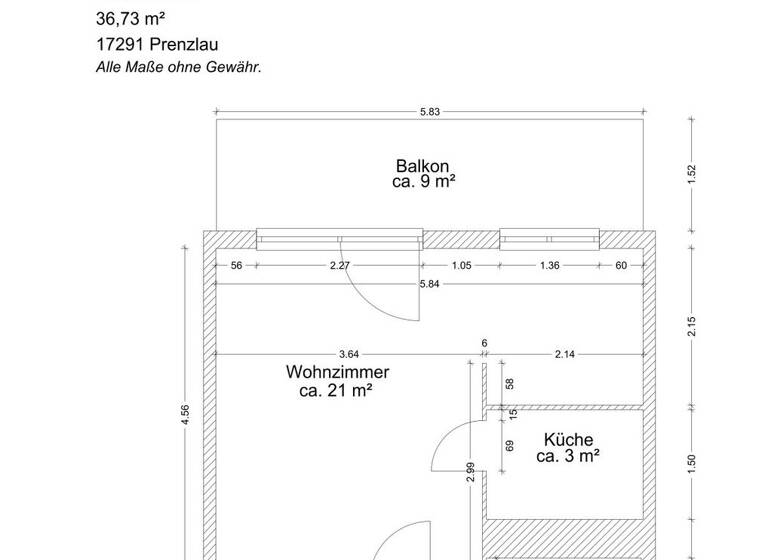 Wohnung zur Miete 270 € 1 Zimmer 36,7 m²<br/>Wohnfläche 2.<br/>Geschoss Georg-Dreke-Ring 47 Prenzlau Prenzlau 17291