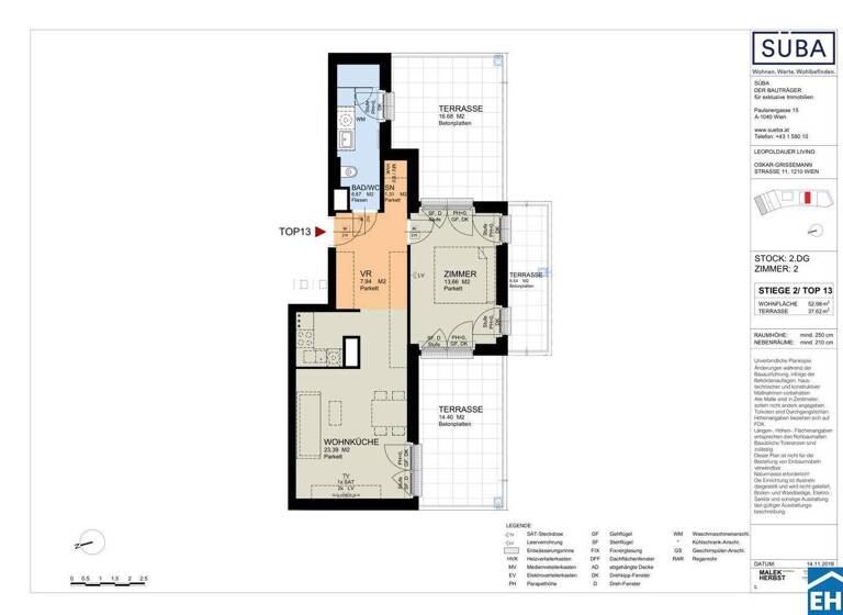 Wohnung zur Miete 863 € 2 Zimmer 53 m² 3. Geschoss frei ab sofort Oskar-Grissemann-Straße Wien 1210