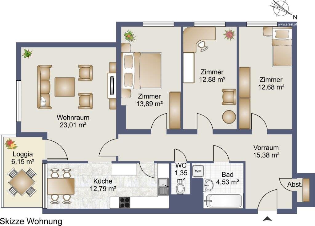 Wohnung zum Kauf 179.000 € 4 Zimmer 3.<br/>Geschoss Ober-Grafendorf 3200