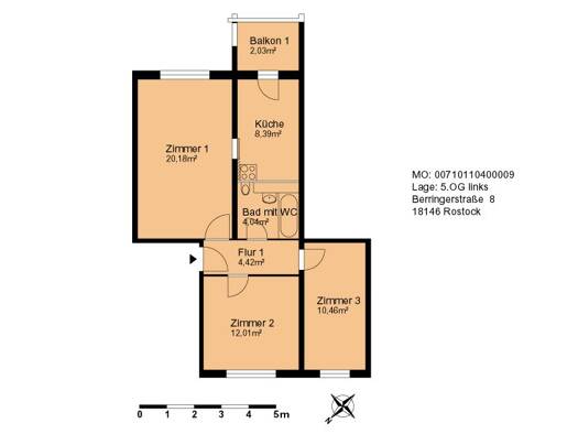 Wohnung zur Miete 360 € 3 Zimmer 61,5 m² 5. Geschoss frei ab 01.11.2026 Berringerstraße 8 Dierkow-Neu Rostock 18146