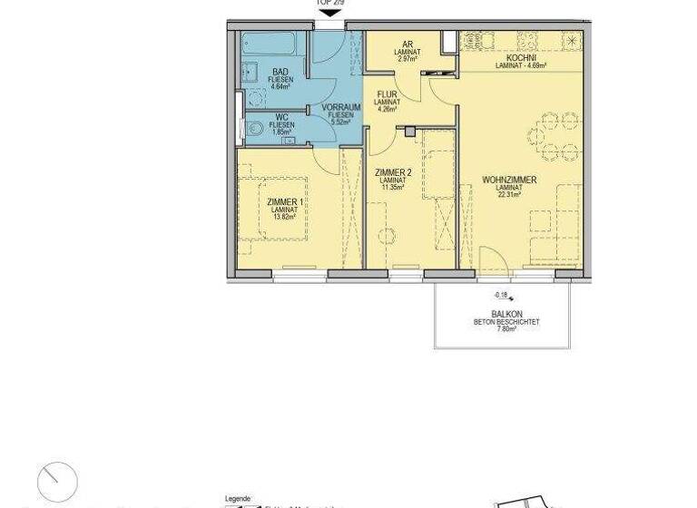 Wohnung zur Miete - Erstbezug 934 € 3 Zimmer 71,4 m² 1. Geschoss Stadionstraße Wiener Neustadt 2700