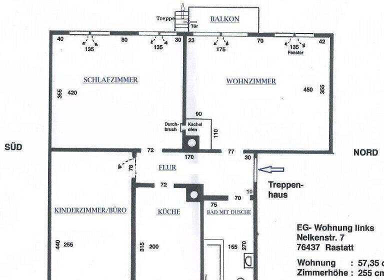 Wohnung zum Kauf 214.000 € 3 Zimmer 58 m² 3 Geschosse frei ab sofort Nelkenstraße 7 Rastatt 76437