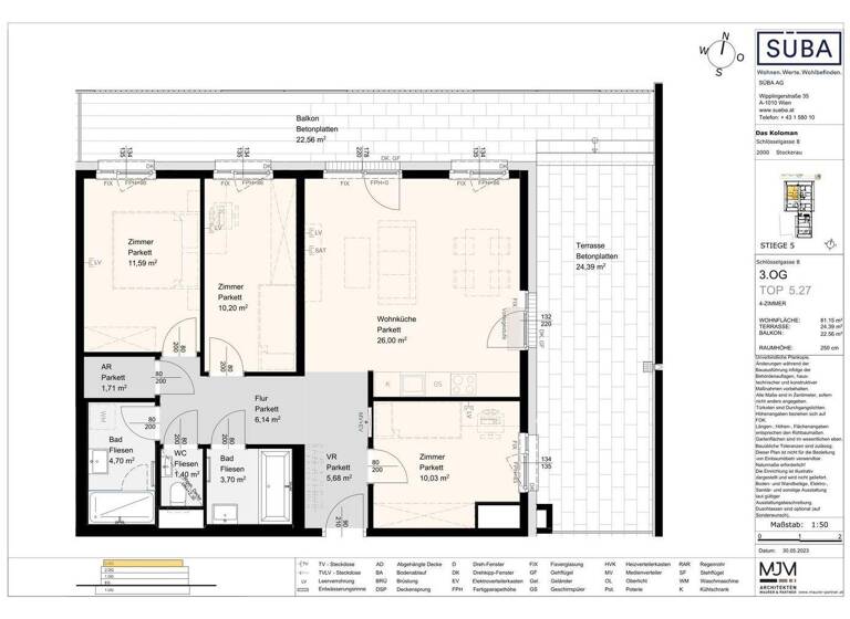 Wohnung zur Miete 1.096 € 4 Zimmer 81,2 m² 3. Geschoss frei ab 01.03.2026 Bahnhofstraße 6-8 Stockerau 2000
