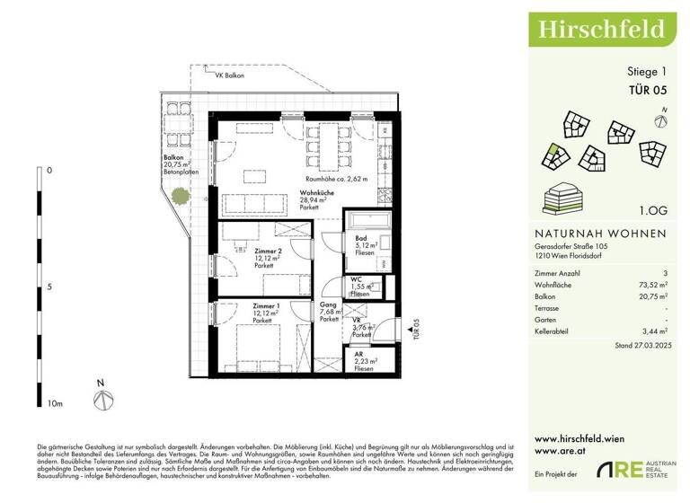 Wohnung zum Kauf - Erstbezug provisionsfrei 440.000 € 3 Zimmer 73,4 m² 1. Geschoss Wien 1210