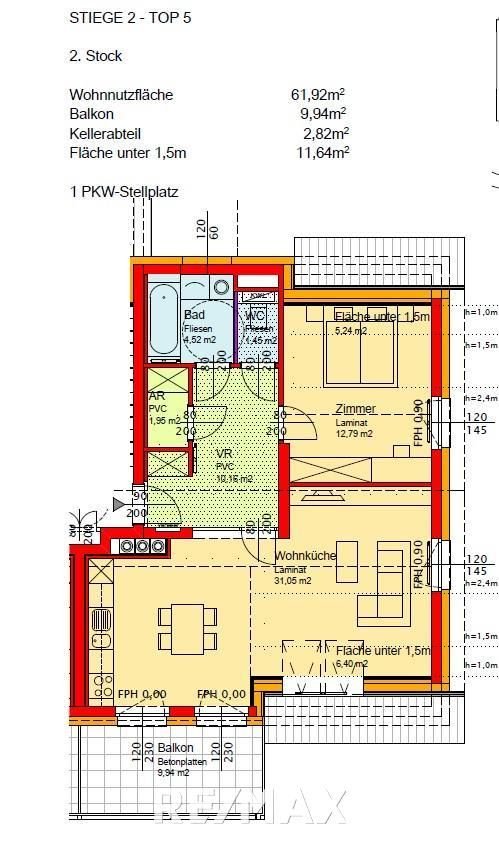 Wohnung zur Miete 594 € 2 Zimmer 61,9 m²<br/>Wohnfläche Hochneukirchen 2852