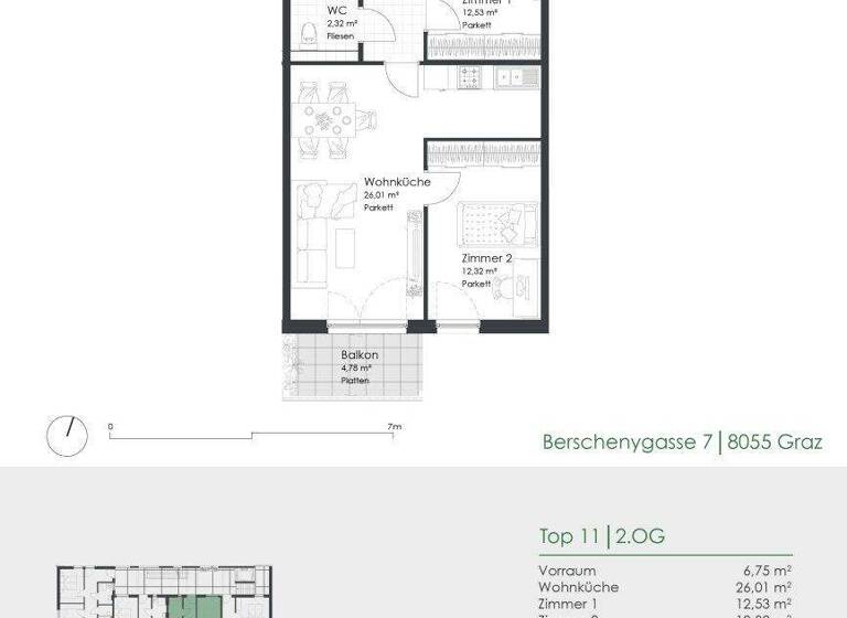 Wohnung zum Kauf - Erstbezug provisionsfrei 267.000 € 3 Zimmer 64,4 m² 2. Geschoss frei ab 01.06.2027 Berschenygasse 7 Puntigam Graz 8055