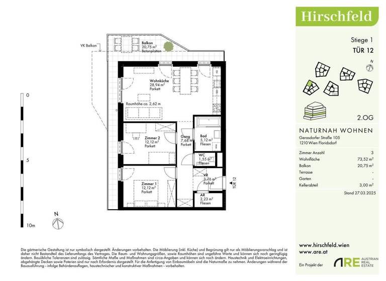 Wohnung zum Kauf - Erstbezug provisionsfrei 445.000 € 3 Zimmer 73,5 m² 2. Geschoss Wien 1210