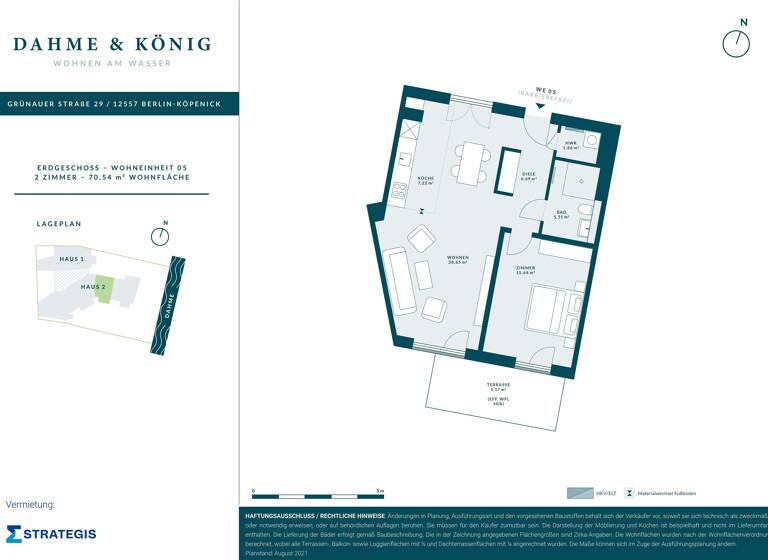 Wohnung zur Miete 1.499 € 2 Zimmer 70,5 m²<br/>Wohnfläche EG<br/>Geschoss ab sofort<br/>Verfügbarkeit Grünauer Straße 29 Köpenick Berlin 12557