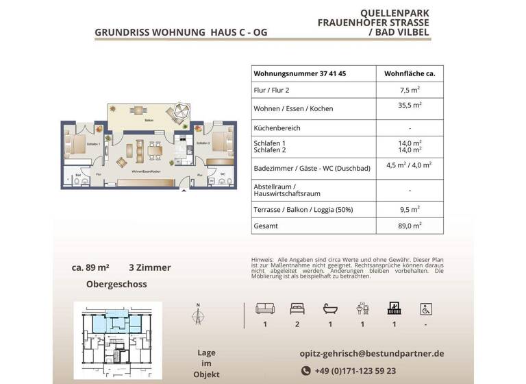 Wohnung zur Miete 1.566 € 3 Zimmer 88 m² frei ab sofort Bad Vilbel 61118