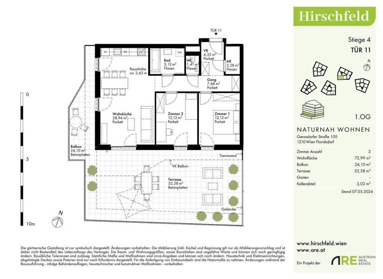 Wohnung zum Kauf - Erstbezug provisionsfrei 509.500 € 3 Zimmer 74 m² 1. Geschoss Wien 1210