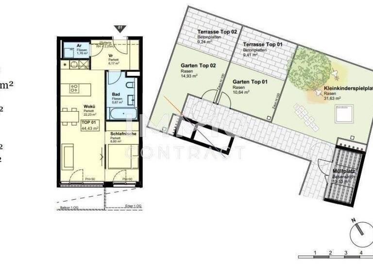 Wohnung zum Kauf - Erstbezug provisionsfrei 245.000 € 2 Zimmer 44,4 m² Wien 1220